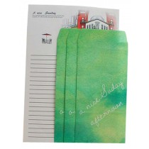 Set Of 2 Cartoon Color Invitations Letterheads Envelopes Suit Stationery Green