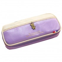 Large Capacity Pen Pencil Stationery Bag Patchwork Pouch Box, White and Purple