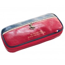 Large Capacity Pen Pencil Stationery Bag Patchwork Pouch Box Dark Blue and Red