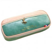 Large Capacity Pen Pencil Stationery Bag Patchwork Pouch Box Pink and Blue-green