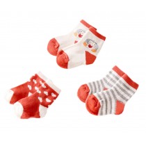 [Penguin, Heart, Stripe] Soft Warm Baby Short Crew Socks,1-2 Years, 3-Pack