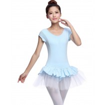 Soft Adult Short Sleeve Ballet Dance Leotards BLUE, L(Asian Size)