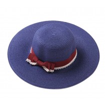 Fashion Lady Summer Straw Hat Beach Hat Wide Brim Hat for Travel Navy