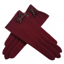 Bowknot Wool Gloves Autumn And Winter Keep Warm Touch Screen Gloves Fuchsia