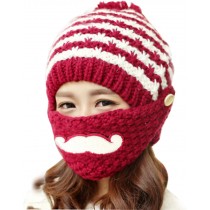 Outdoor Hat Female Han Edition Tide Beard Hat In Winter Tab Wine Red