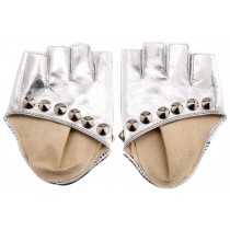 Punk Photography Rivets Fingerless Gloves Women Leather Gloves Dance Silver