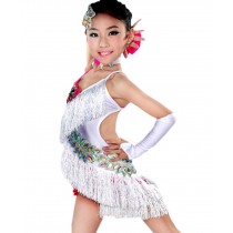 New Style Tassel Dance Dresses Girls Latin Costume Performance Dress White