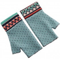 Dot Green - Warmer Winter Fingerless Gloves Thumb Hole Mittens for Lady