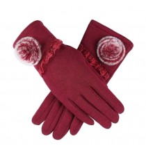 Ladies Elegant Warm Winter Gloves Driving Gloves Flower Red