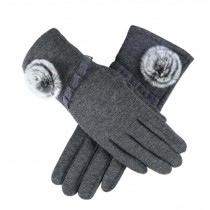 Ladies Elegant Warm Winter Gloves Driving Gloves Flower Gray