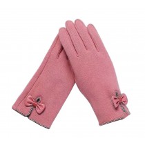 Ladies Elegant Warm Winter Gloves Driving Gloves Bow Pink