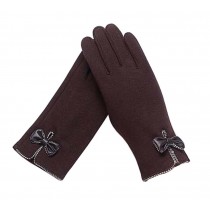 Ladies Elegant Warm Winter Gloves Driving Gloves Bow Brown