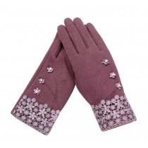 Ladies Warm Winter Gloves Driving Gloves Flowers Purple