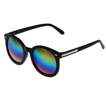Beach Travel Black Oval Frame Colour Mirror Lens Retro Eyewear Daily Sunglasses
