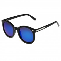 Beach Travel Black Oval Frame Blue Mirror Lens Retro Eyewear Daily Sunglasses