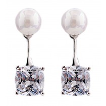 Beautiful Shiny Simplicity Qualities Zircon Pearl Sterling Silver Stud Earring