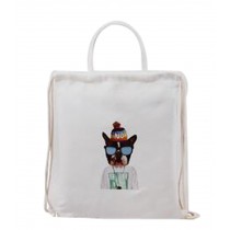 Pull Canvas Drawstring Backpack Bag Stylish Lightweight String Bag Dog