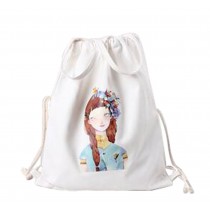 Canvas Drawstring Backpack Bag Stylish Lightweight String Bag Garland Girl