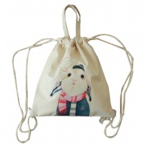 Canvas Drawstring Bags Stylish Lightweight String Bag  Cream-Colored Rabbit