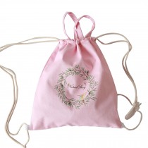 Cheap Canvas Drawstring Bags Stylish Lightweight String Bag Pink Wreath