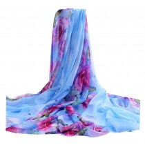 Cool Fabric Silk Scarves Students Chiffon Fabric Beach Towel Blue