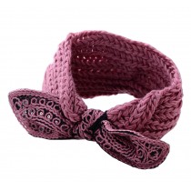 Lovely Bowknot Pink Knitted Hairband Wool Headbands Winter Sport Headwrap