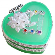 Heart-shaped Glass Jewelry Box Children's Dressing case Jewel Box Green