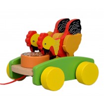Lovely Wooden Push & Pull Toy Pull-Along Wagon Vehicle Cocks