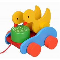 Lovely Wooden Push & Pull Toy Pull-Along Wagon Vehicle Little Ducks