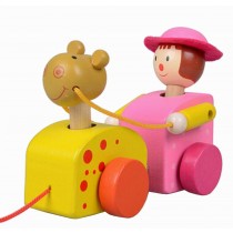 Lovely Wooden Push & Pull Toy Pull-Along Wagon Vehicle Girl