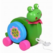 Lovely Wooden Push & Pull Toy Pull-Along Wagon Vehicle Green
