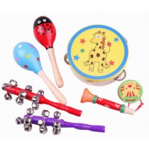 7PCS Baby Musical Instruments Rattles Wooden Hand Bell Baby Toys, Random Style