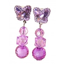 2 Pairs Pretty Girls Clip-on Earrings Princess Pendant Earclips Butterfly Purple