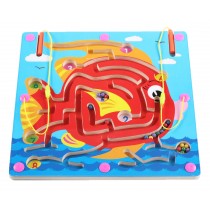 Double-Sided Wooden Kids Toy Maze Puzzle Educational Maze Game Ludo, Fish