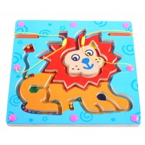 Double-Sided Wooden Kids Toy Maze Puzzle Educational Maze Game Ludo, Lion