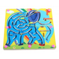 Double-Sided Wooden Kids Toy Maze Puzzle Educational Maze Game Ludo, Elephant