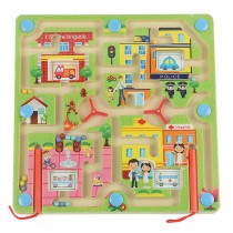 Double-Sided Wooden Kids Toy Maze Puzzle Educational Maze Game Ludo, Traffic