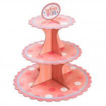 2 Pcs 3-Tier Dots Pattern Cake Cupcake Stand Birthday Bakers Cupcake Holder Pink