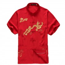 [RED Dragon]Fashion Men Chinese Short Sleeve Tang Shirt Kung Fu Cloth,180cm