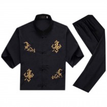 [NAVY Goat]Fashion Men Chinese Short Sleeve Tang Shirt Suit Kung Fu Cloth,180cm