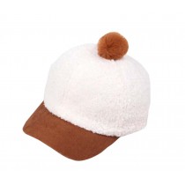 Kids Winter Lamb Cashmere Baseball Cap Toddler Pom Pom Hat, White