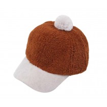 Kids Winter Lamb Cashmere Baseball Cap Toddler Pom Pom Hat, caramel colour