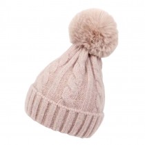 Kids Winter Ear Protect Knitting Hat Toddler Pom Pom Hat, Pink