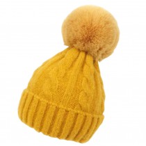 Kids Winter Ear Protect Knitting Hat Toddler Pom Pom Hat, Yellow