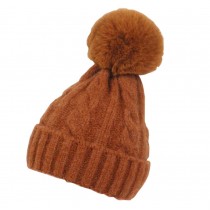 Kids Winter Ear Protect Knitting Hat Toddler Pom Pom Hat, Caramel