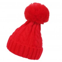 Kids Winter Ear Protect Knitting Hat Toddler Pom Pom Hat, Red