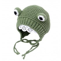 Boys Girls Winter Lacing Hat Toddler Cute Frog Wool Hats,  Green