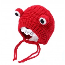 Boys Girls Winter Lacing Hat Toddler Cute Frog Wool Hats, Red