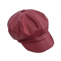 PU Leather Adjustable Berets Fashion Octagonal Cap, Red