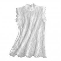 Ladies Lace Sleeveless Turtleneck Shirt False Collar Thin Detachable Blouse Collar - White